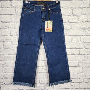 Denim Land Women's Size Medium‎ Blue Denim Straight Leg Frayed Hem Crop Jeans